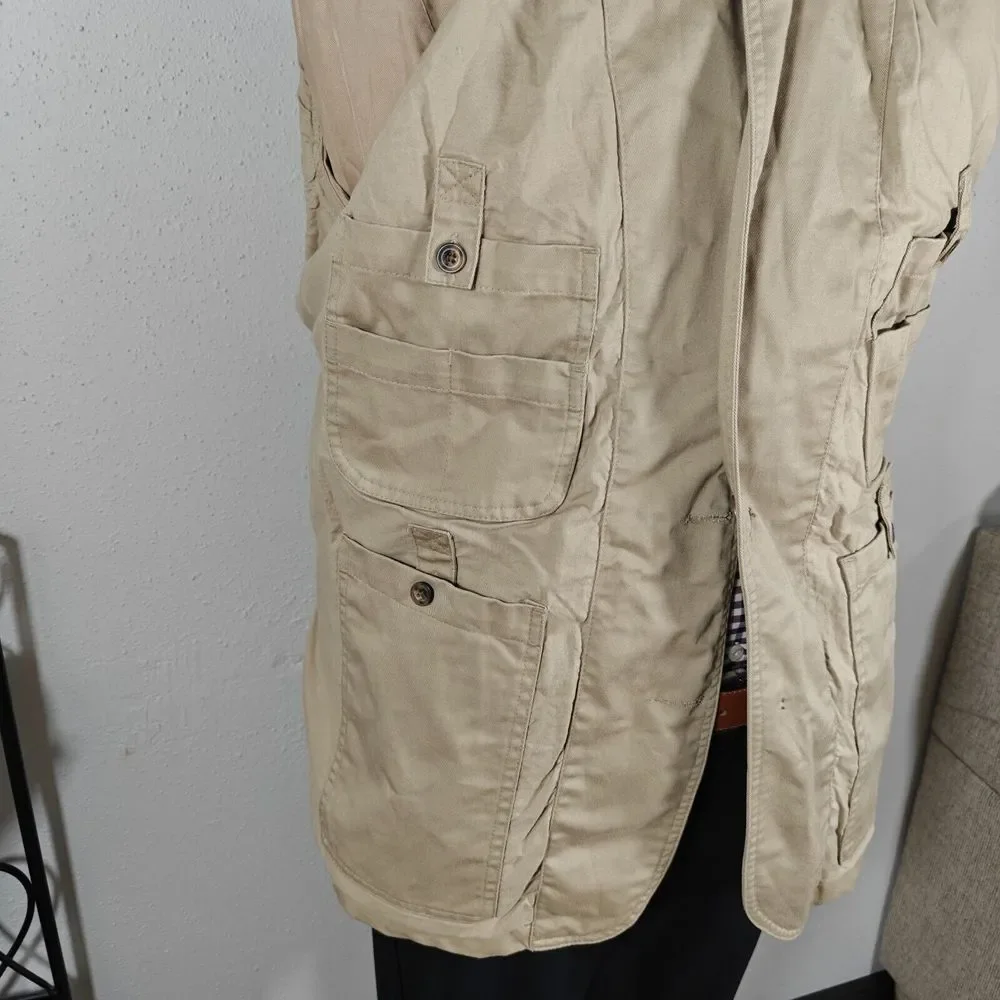 Duluth Trading Co. Mens Sport Coat Blazer Two Button Solid Beige Cotton Heavy LG